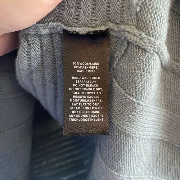 Lafayette148 blue green sweater small wool cashmere blend ribbed high low - Picture 5 of 7